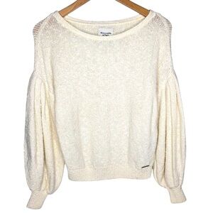 Abercrombie & Fitch Balloon Sleeve Sweater Women's Pullover Cottage Ivory Knit S